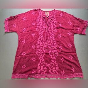 JOHNNY WAS Montak Embroidered Tunic in Rose Wine XXL #1167